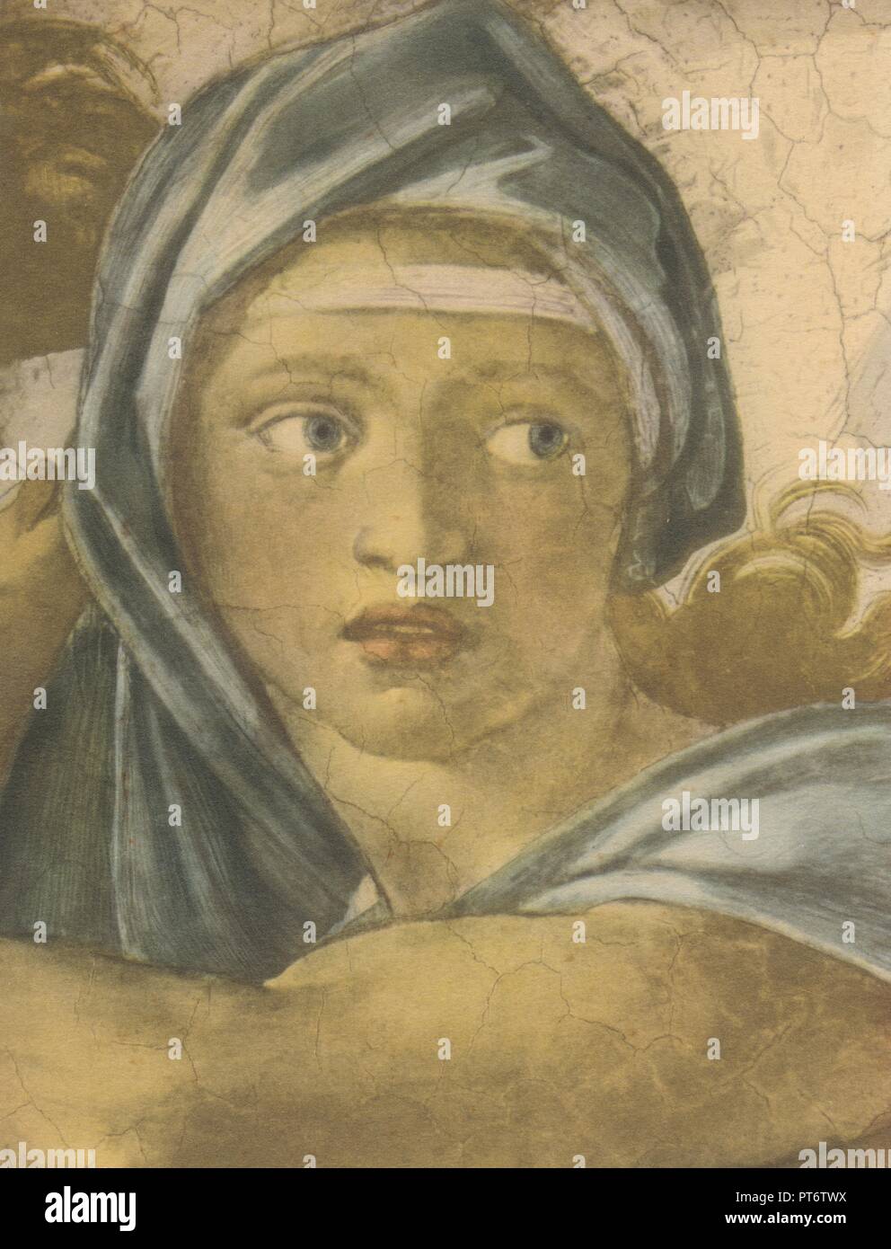 Erythraean Sibyl, ein Detail auf dem Gesicht Fresko aus der Sixtinischen Kapelle Decke Vatikanstadt von Michelangelo Stockfoto
