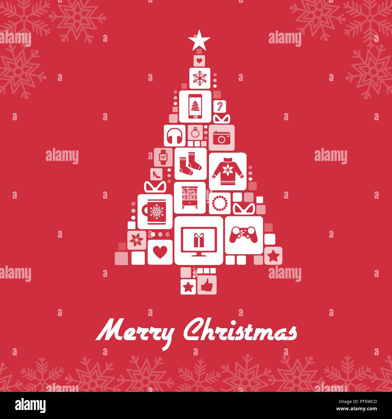 Mosaik Weihnachtsbaum mit Geschenken: Einkaufen und Feier Konzept Stock Vektor