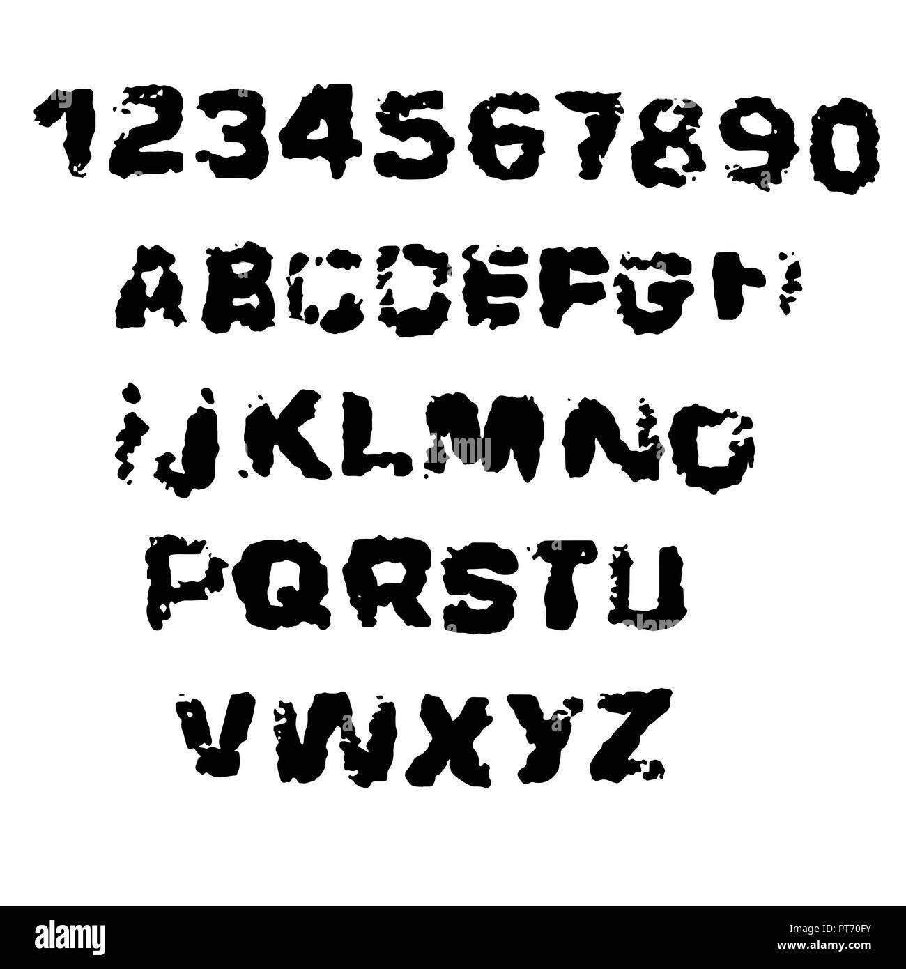 Distressed grunge Alphabet und Zahlen. Stempel Tinte Font. Stock Vektor