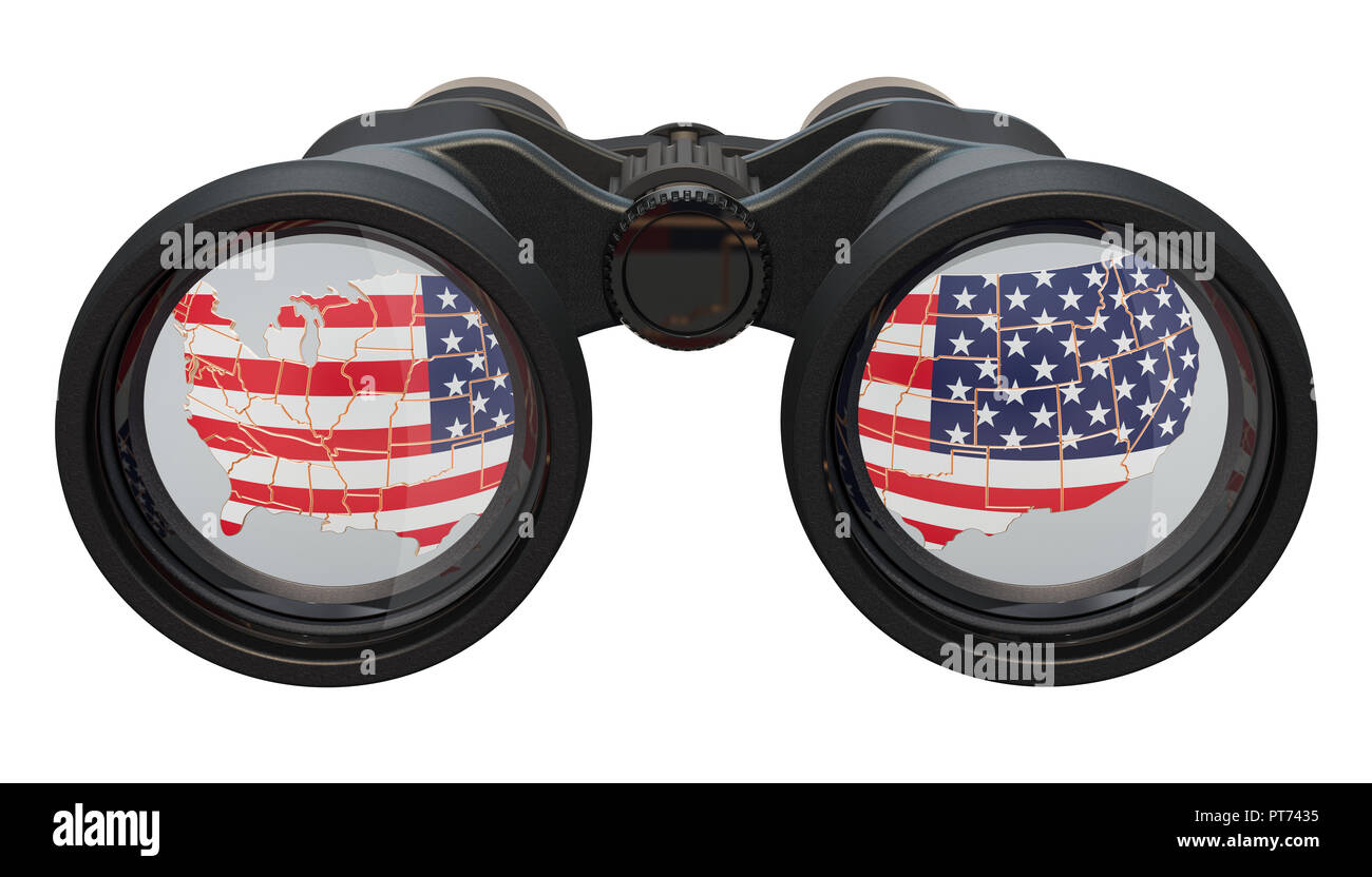 Spionage in den USA Konzept, 3D-Rendering auf weißem Hintergrund Stockfoto