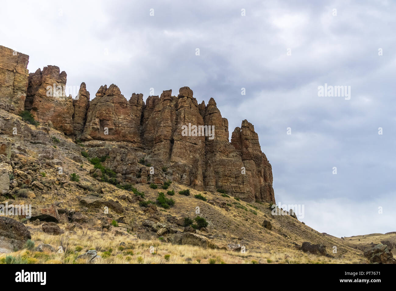 Die Palisades, prominente Relief der Clarno Maßeinheit des John Day Fossil Beds National Monument, Central Oregon, USA. Stockfoto