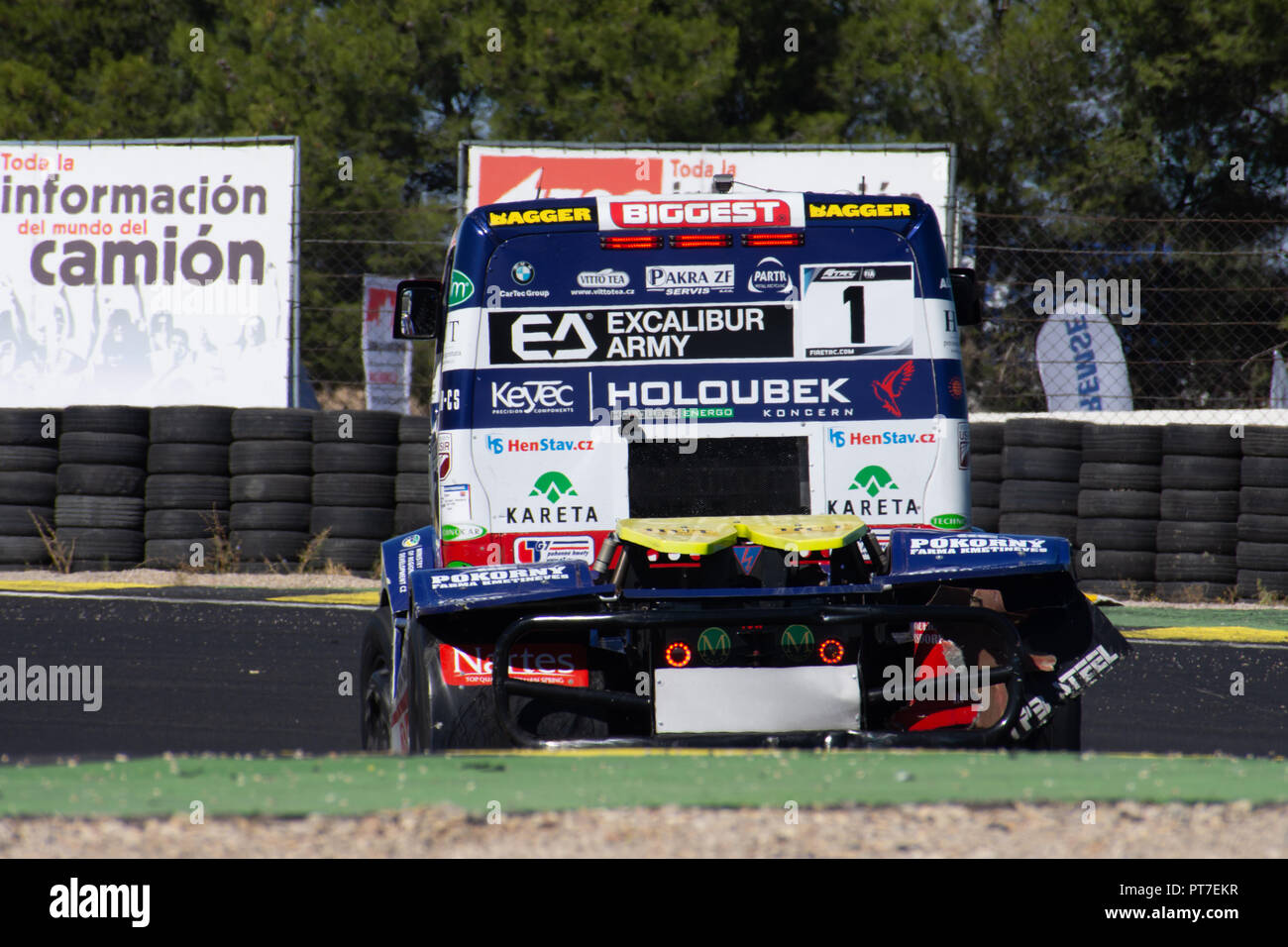 Madrid, Spanien. 7. Okt 2018. XXXII Ausgabe des Truck GP Spanien in der Rennstrecke von Jarama, letzte Test der FIA European Truck Racing Championship FIA-ERTC. Enrique Palacio Sans./Alamy leben Nachrichten Stockfoto