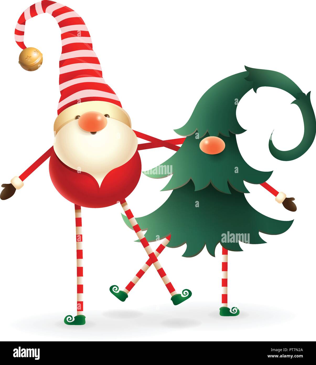 Weihnachten Zwerge. Cute glücklich zwei Freunde - eine in Weihnachten Baum versteckt Stock Vektor