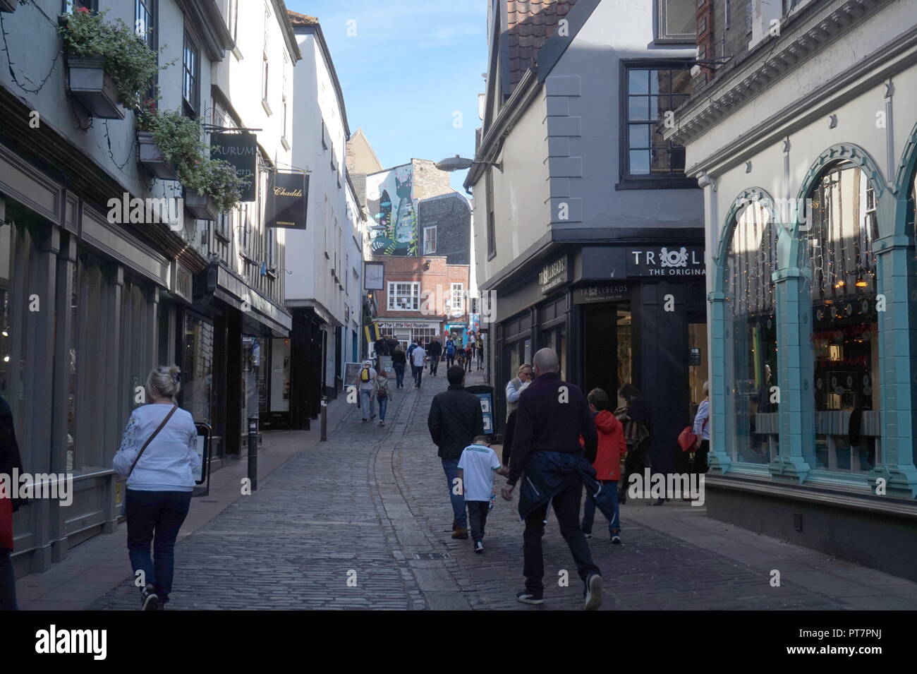 Geschäfte auf den Fahrbahnen, Norwich, Norfolk, England Großbritannien Stockfoto