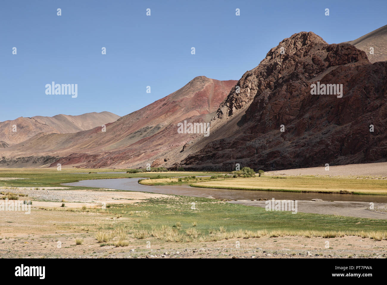 Madyan Tal und die murghab (ELTE) Fluss durch das Tal fliesst, murghab Bezirk, Pamir, Gorno Badakhshan, Tadschikistan Stockfoto