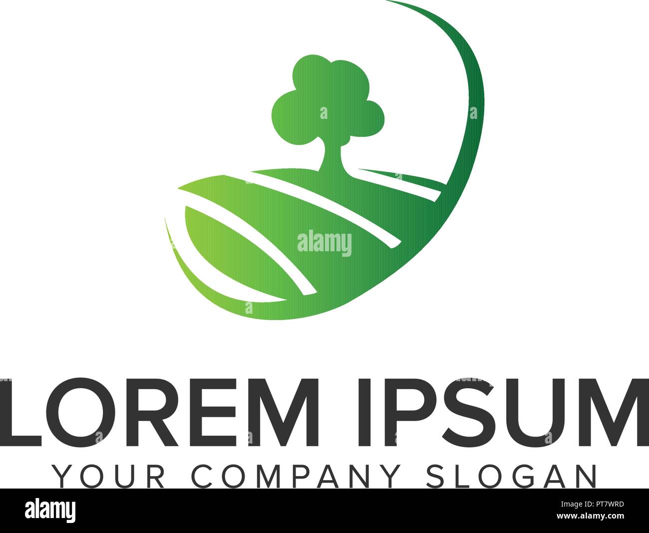 Wiese, Baum Logo Design Konzept Vorlage Stock Vektor