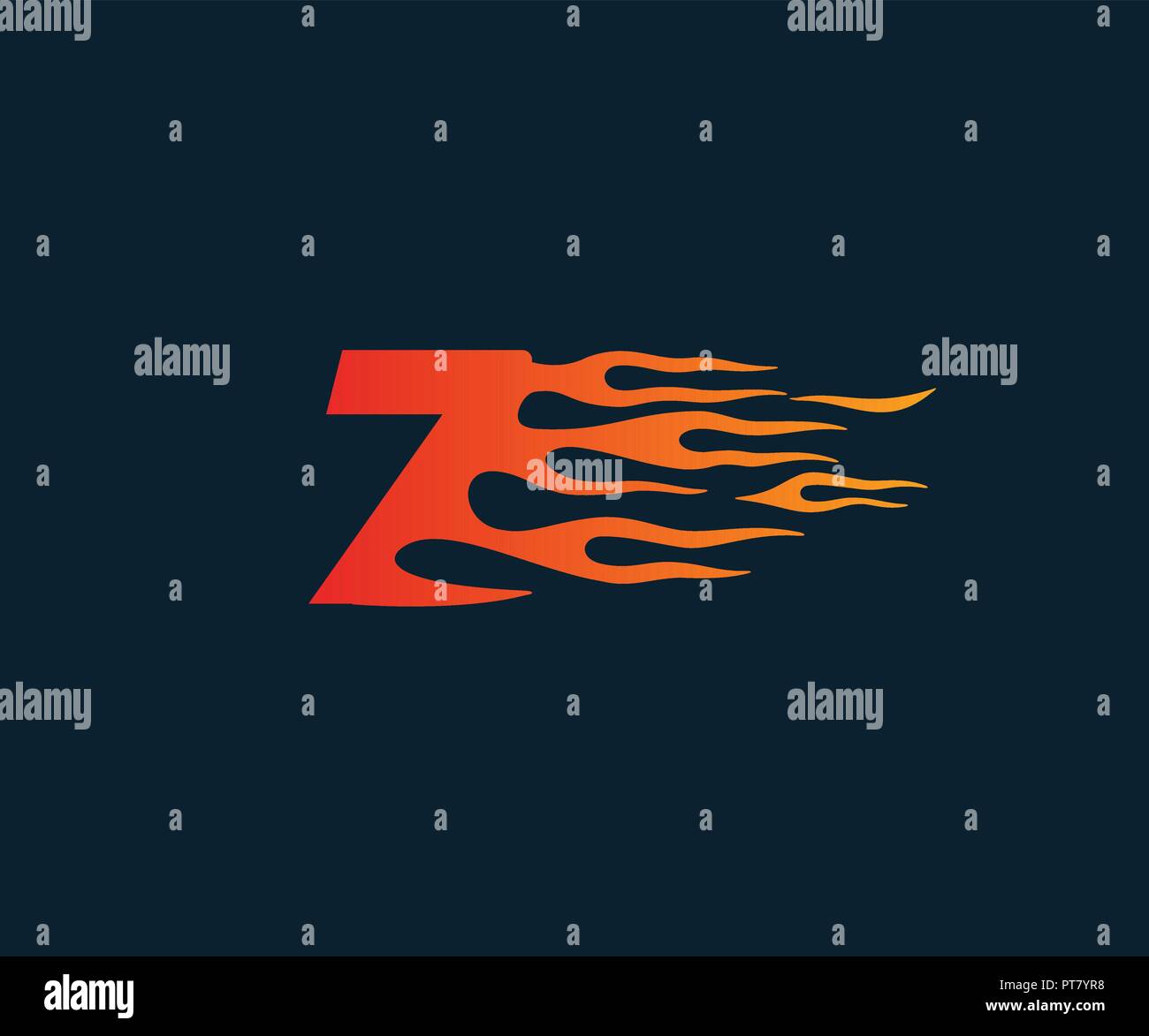 Nummer 7 Fire Flame Logo. speed race Design Konzept Vorlage Stock Vektor