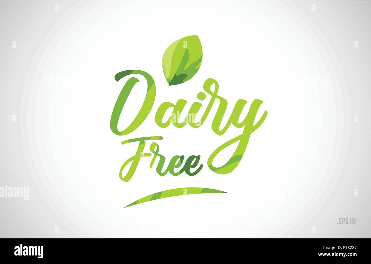 Ohne Milchprodukte grünes Blatt Wort auf weißem Hintergrund geeignet für Card Symbol oder Typografie Logo Design Stock Vektor