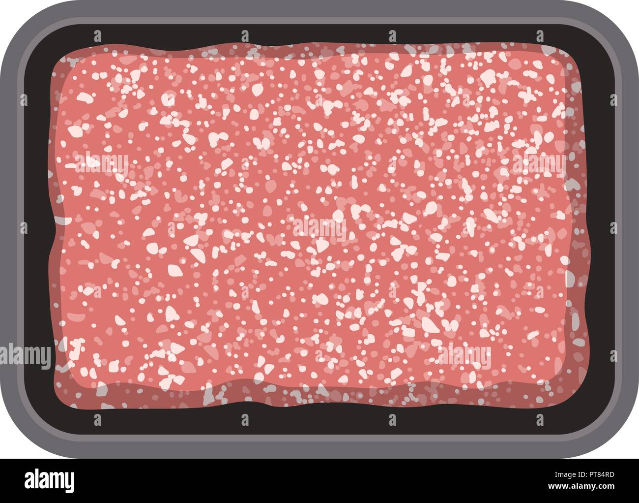 Vektor Hackfleisch in Kunststoff Fach isoliert auf weißem Hintergrund, Masse rohes Rind- oder Schweinefleisch in schwarz Paket. Flachbild grafischen Stil, eps 10. Stock Vektor
