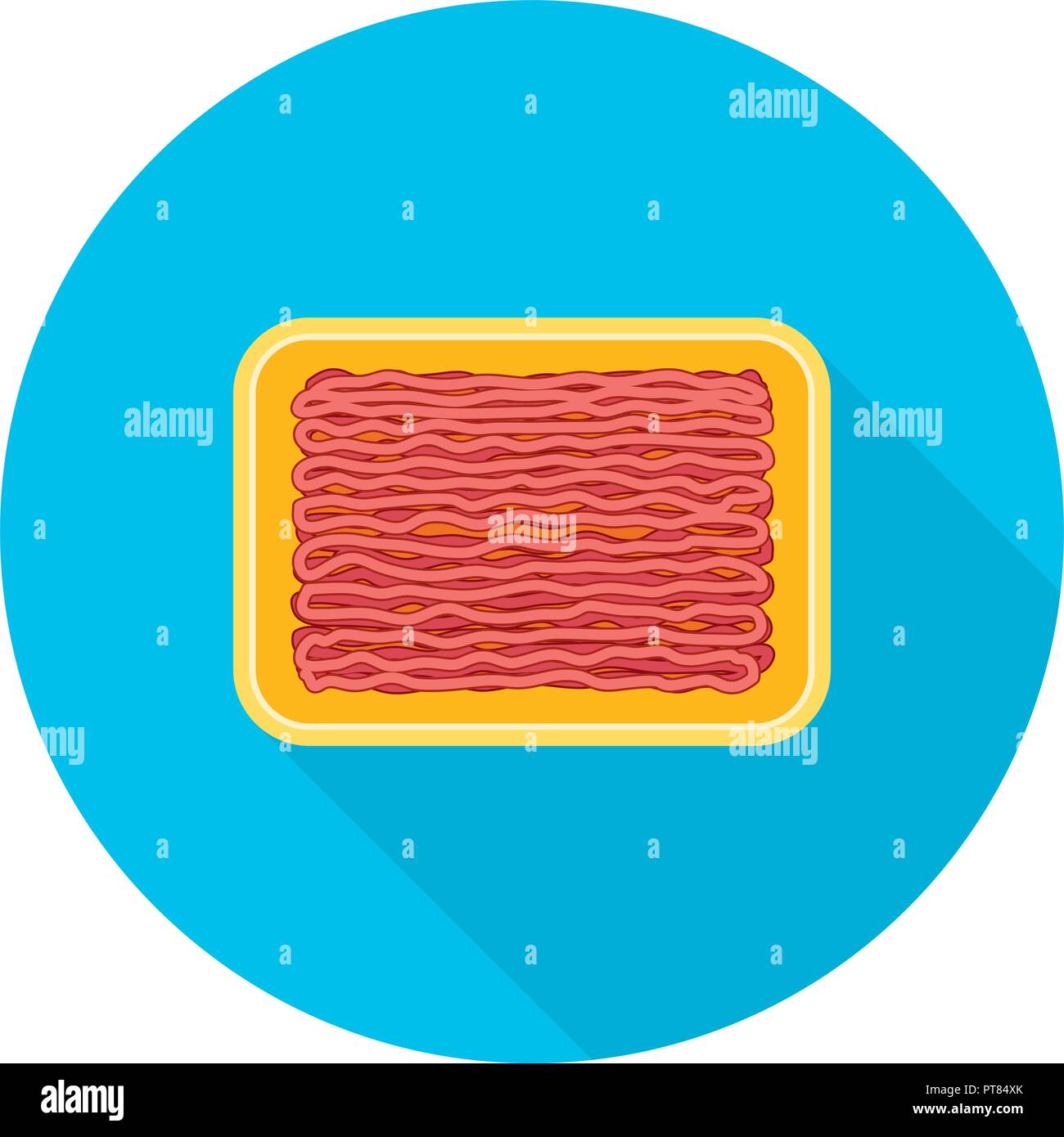 Vektor Hackfleisch in gelb Kunststoff fach Boden rohes Rind- oder Schweinefleisch in einem Paket. Flachbild grafischen Stil. Hackfleisch runden Symbol isoliert auf weißem backgrou Stock Vektor