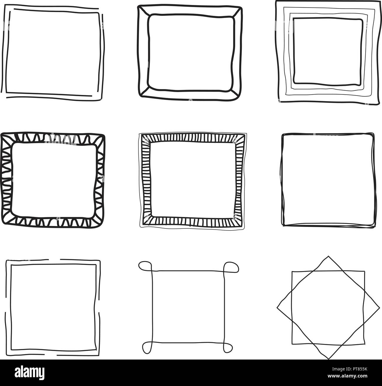 Vektor Sammlung von Frames. thin line frames. Dekorative Grenze Hintergründe. schwarz-weiß Stil Stock Vektor