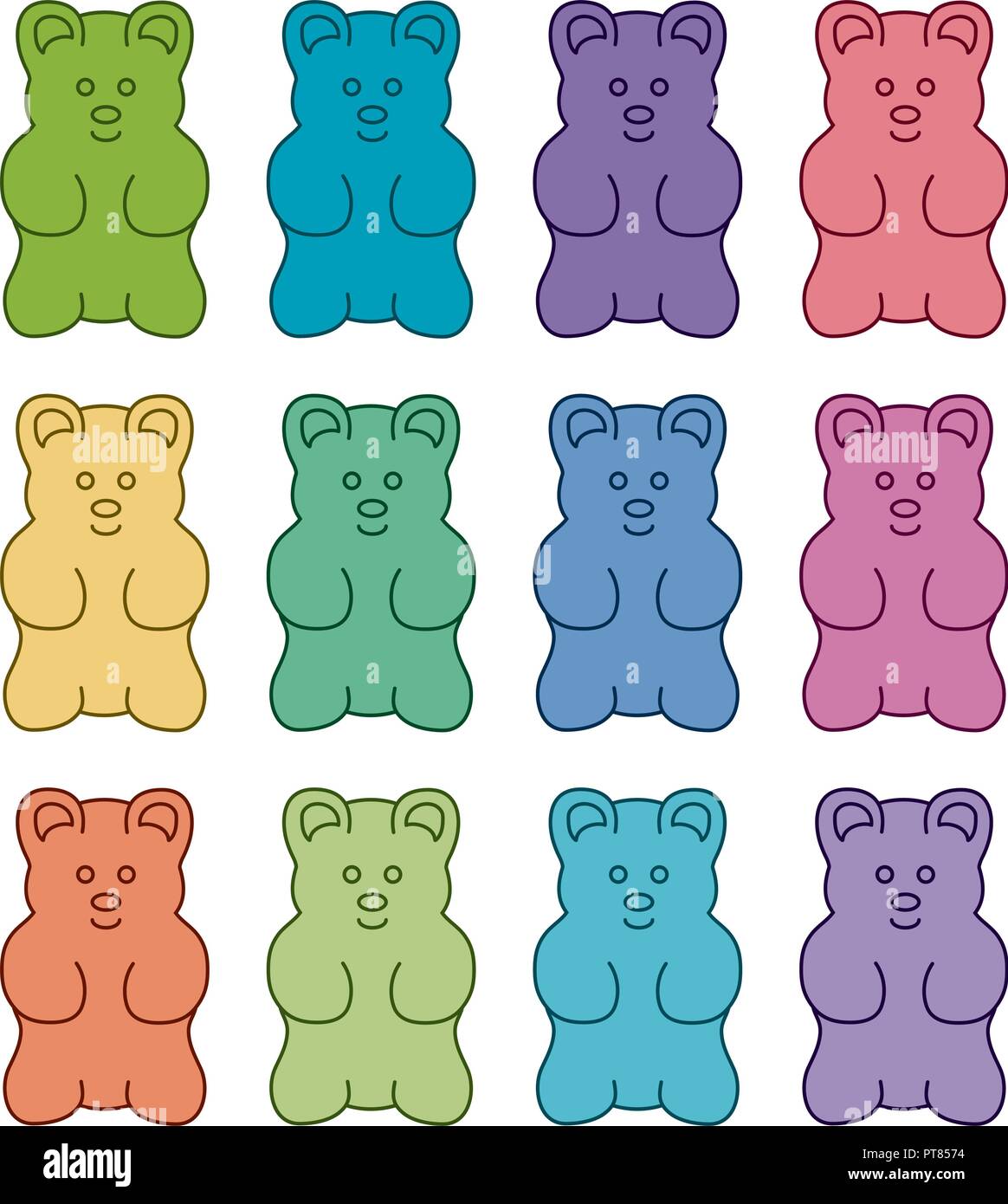 Vektor Gummibärchen Bonbons auf weißem Hintergrund. Einfache Gummy Bear clipart Zeichnung Stock Vektor