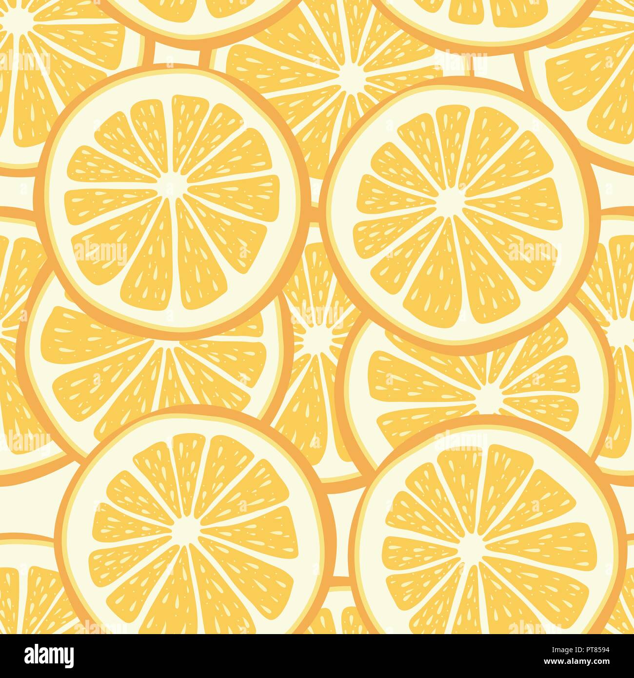 Vektor Citrus nahtlose Hintergrund der Zitronen- oder Orangenscheiben. Juicy Fruit nahtlose Muster Stock Vektor