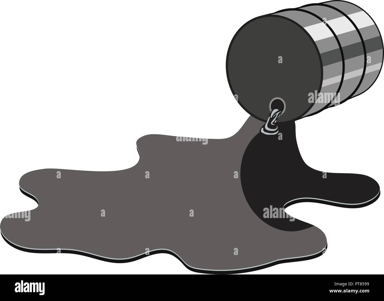 Vector Illustration von Rohöl aus schwarzen Container verschüttet auf weißem Hintergrund. Die Industrie Verschmutzung Abbildung Stock Vektor