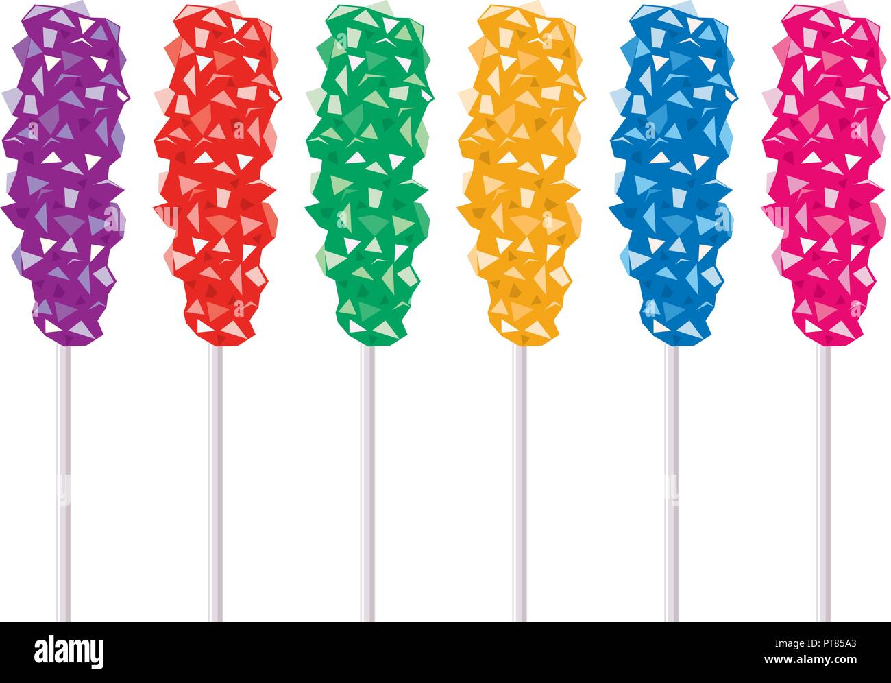 Vektor Kandis auf weißem Hintergrund. Zucker rock Bonbons mit Stöcken für Lebensmittel Hintergründe Stock Vektor