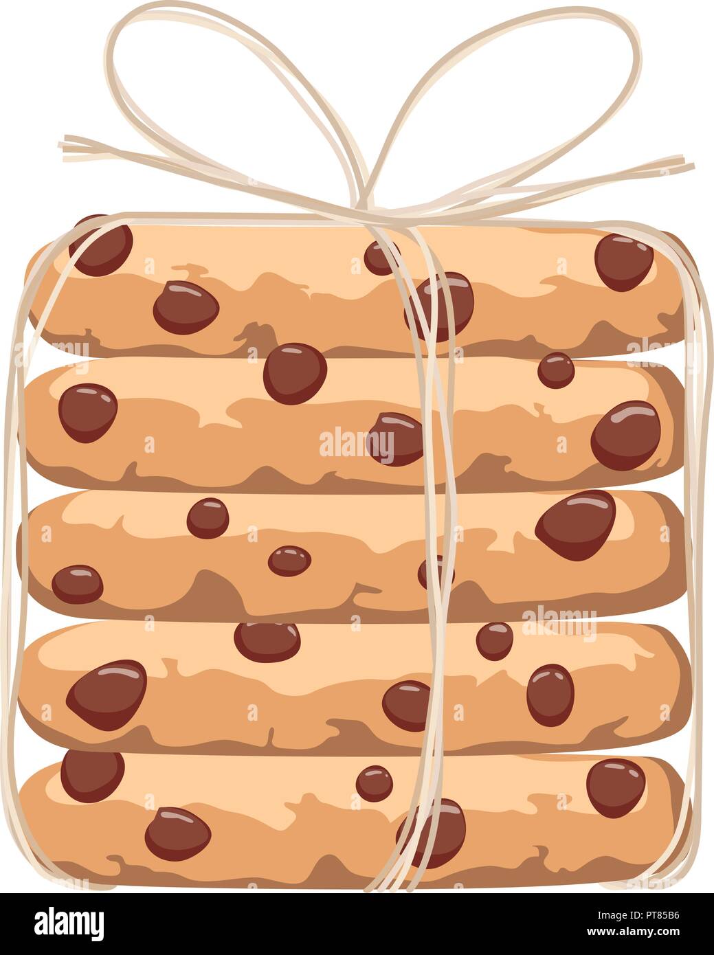Vektor frühstück Abbildung mit einer Gruppe von Chocolate Chip Cookies. Biscuit cookie Stack. Flachbild grafik design Stock Vektor