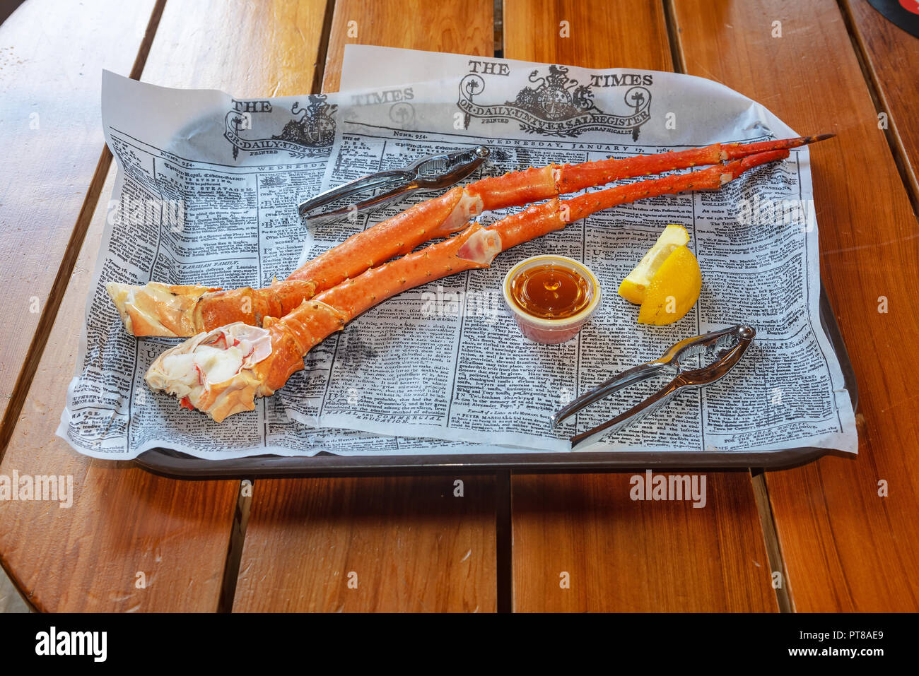 King Crab Legs in Icy strait Point, Alaska Hoonah Crab House Stockfoto