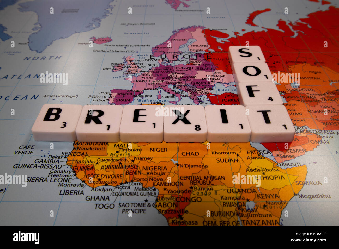 Die weiche Brexit, des Vereinigten Königreichs aus der Europäischen Union, die sich aus der Volksabstimmung im Juni 2016 Stockfoto