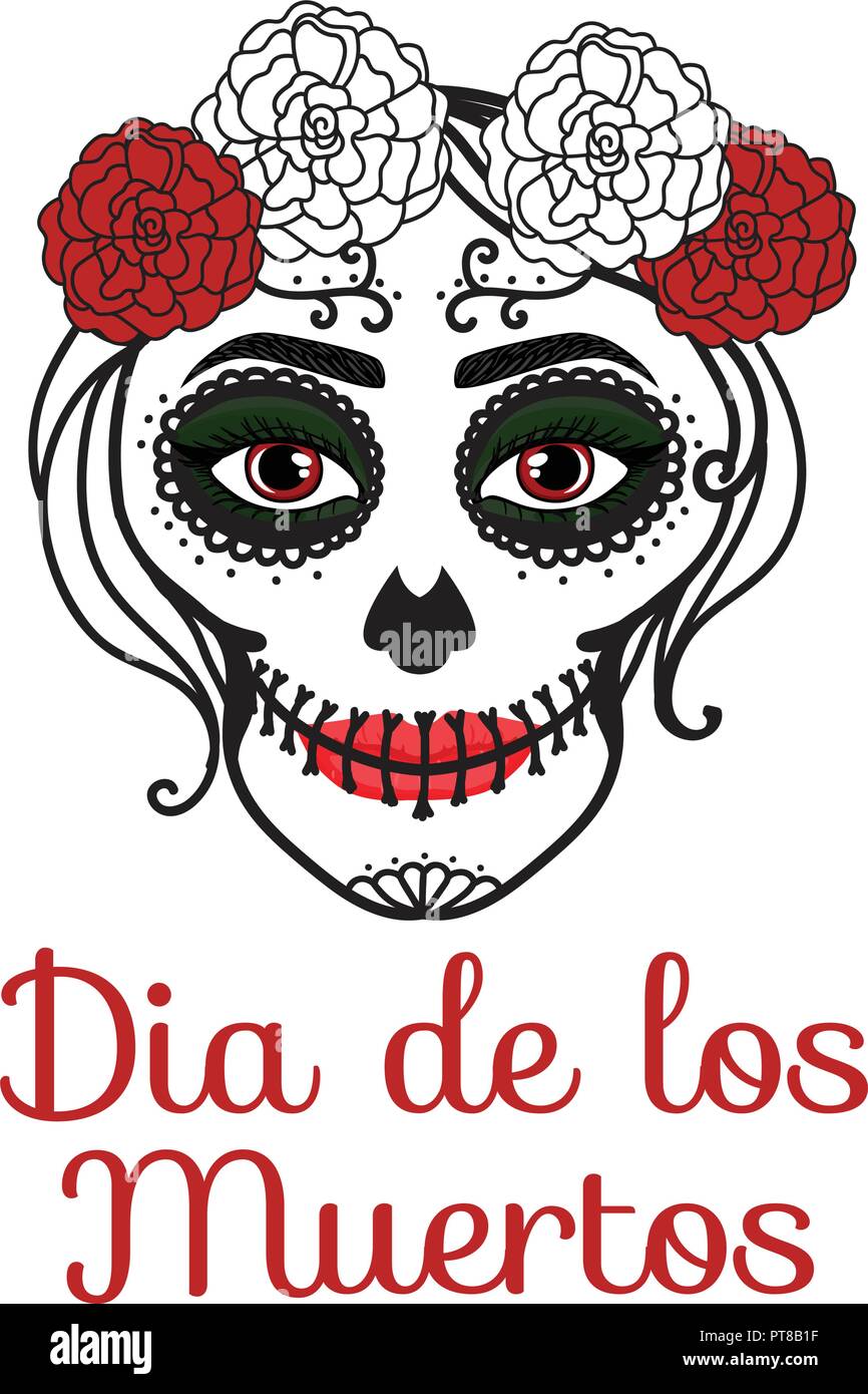 Zeichen Dia de los Muertos. Catrina Frau mit Make up von Sugar Skull. Mexikanischen Tag der Toten. Vector Illustration Hand Zeichnung Stock Vektor