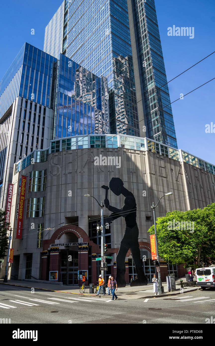Seattle Art Museum Eingang auf der 1st Avenue, außen Gebäude, Seattle Downtown, WA, USA. Stockfoto