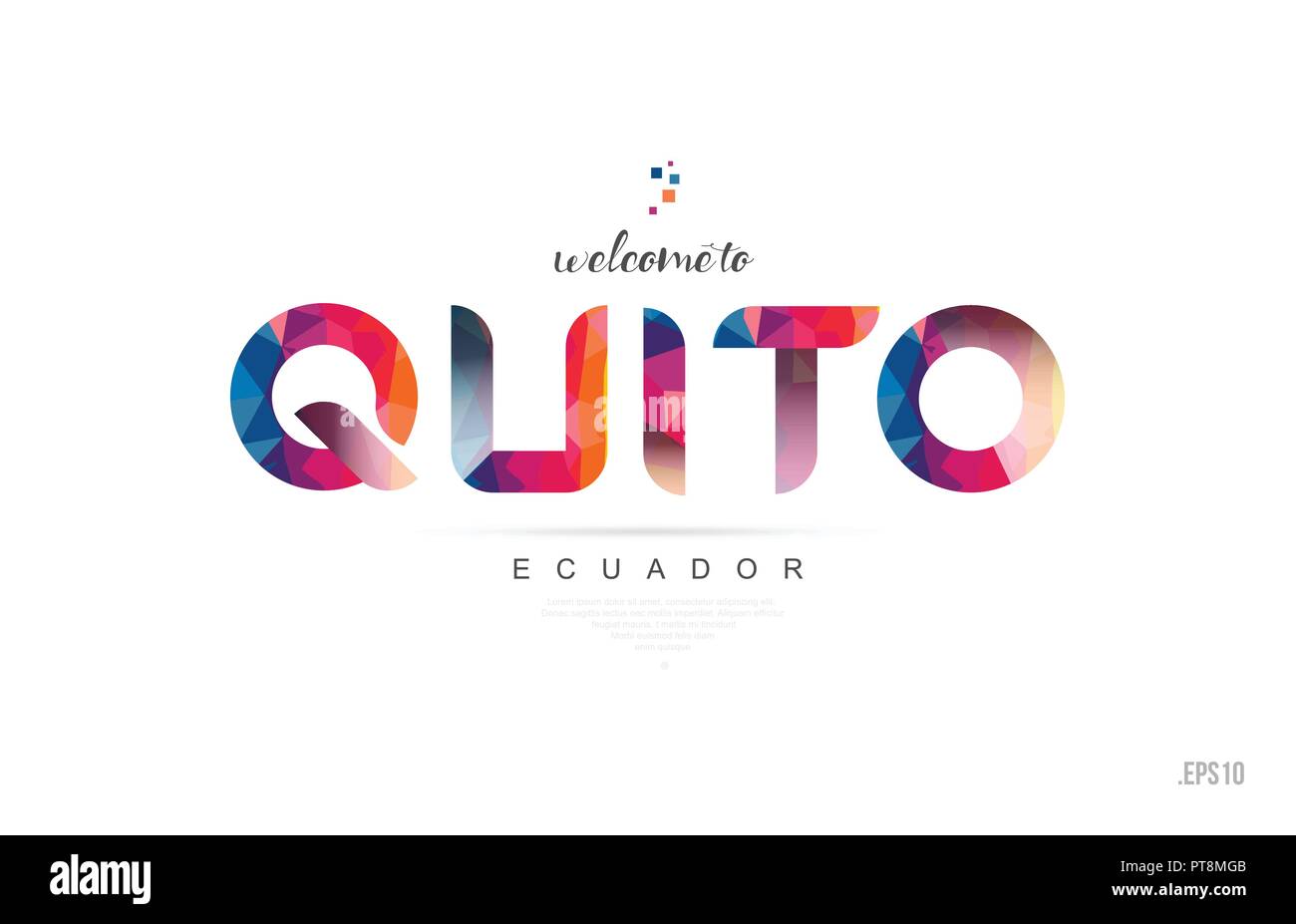 Willkommen Ecuador Karte und schreiben Design in bunten Regenbogenfarben und typografischen Icon Design nach Quito Stock Vektor