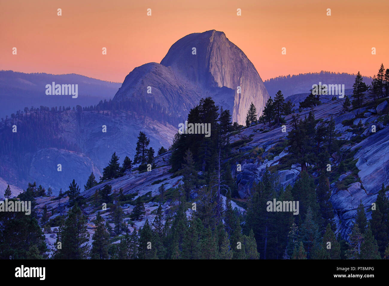 Half Dome Mountain bei Sonnenuntergang im Yosemite Valley, Yosemite National Park, Kalifornien, USA Stockfoto