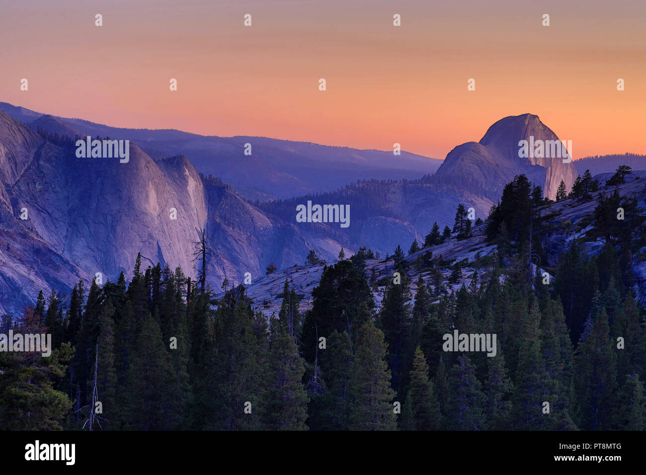 Half Dome Mountain bei Sonnenuntergang im Yosemite Valley, Yosemite National Park, Kalifornien, USA Stockfoto