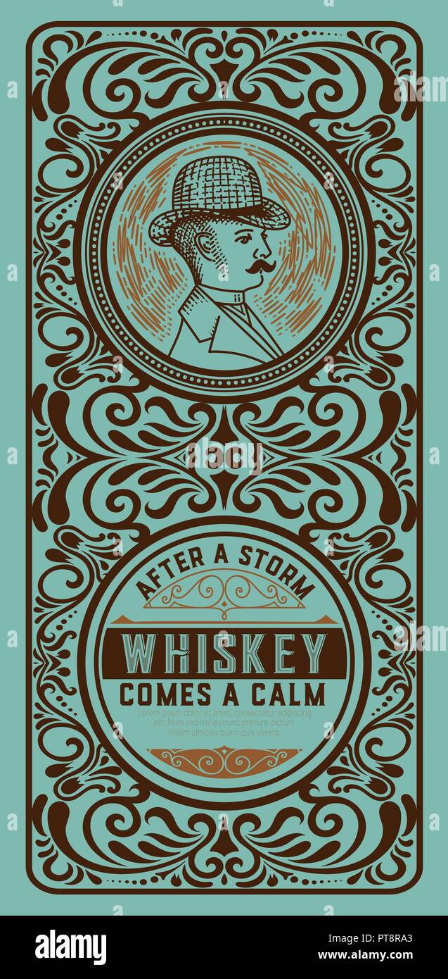 Whiskey Label mit Gentleman detail Stock Vektor