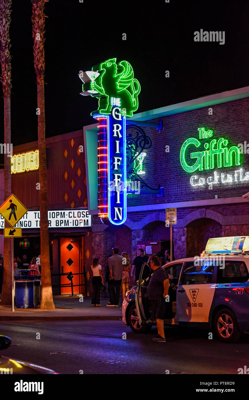 Der Griffin Night Club Haupteingang Nachts auf der Fremont Street, Las Vegas, Nevada Stockfoto