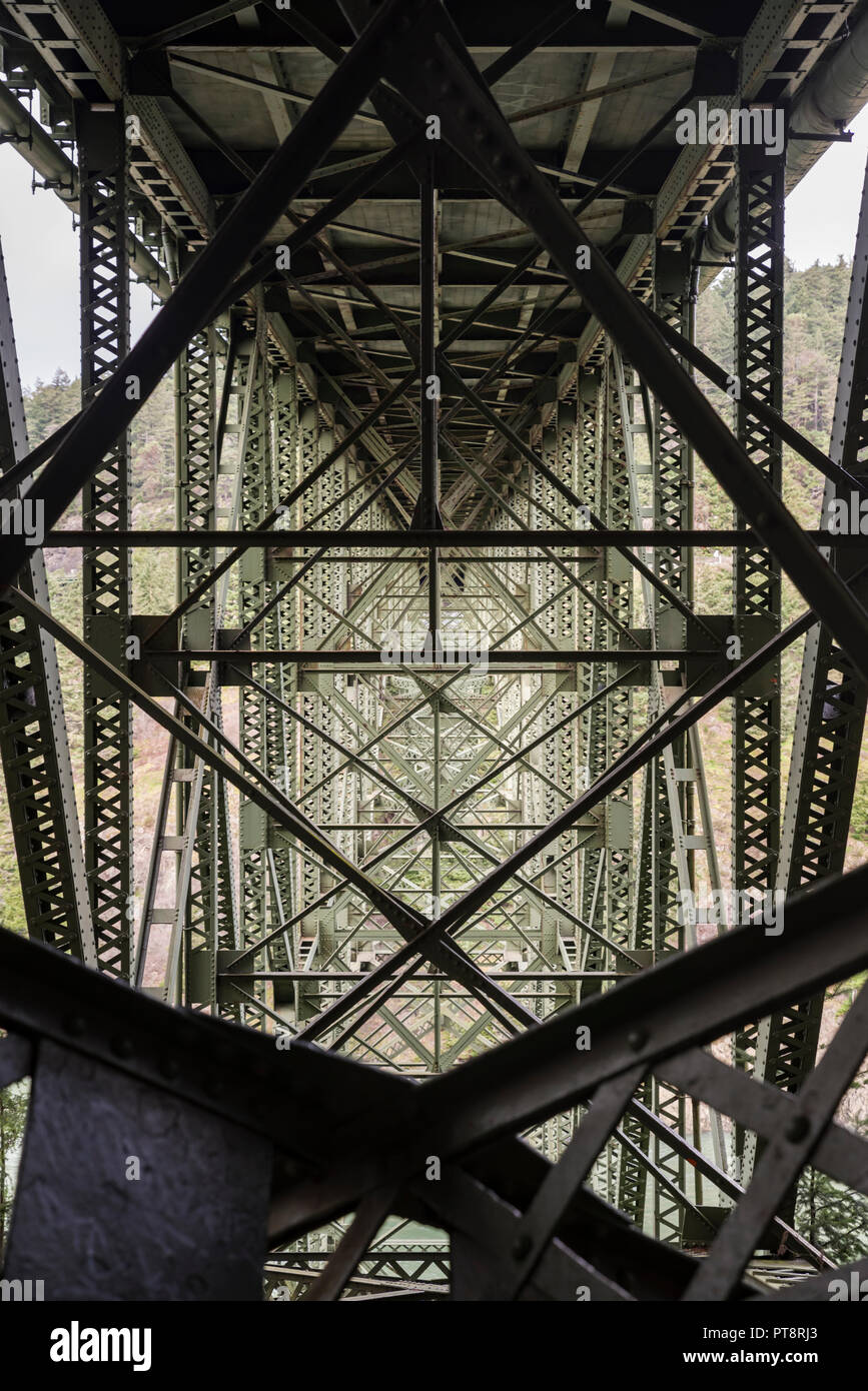Bügeleisen Struktur des Deception Pass Brücke zwischen Whidbey und Fidalgo Inseln, Washington Stockfoto