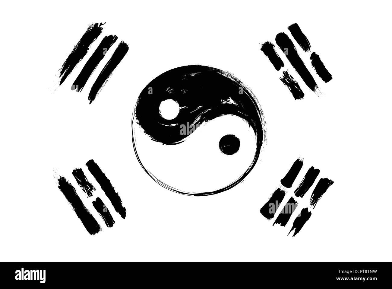 Südkorea Flagge Mix mit Yin und Yang Symbol. Grunge Aquarell Malerei Design und Hand zeichnen Stil. Vector Illustration. Stock Vektor