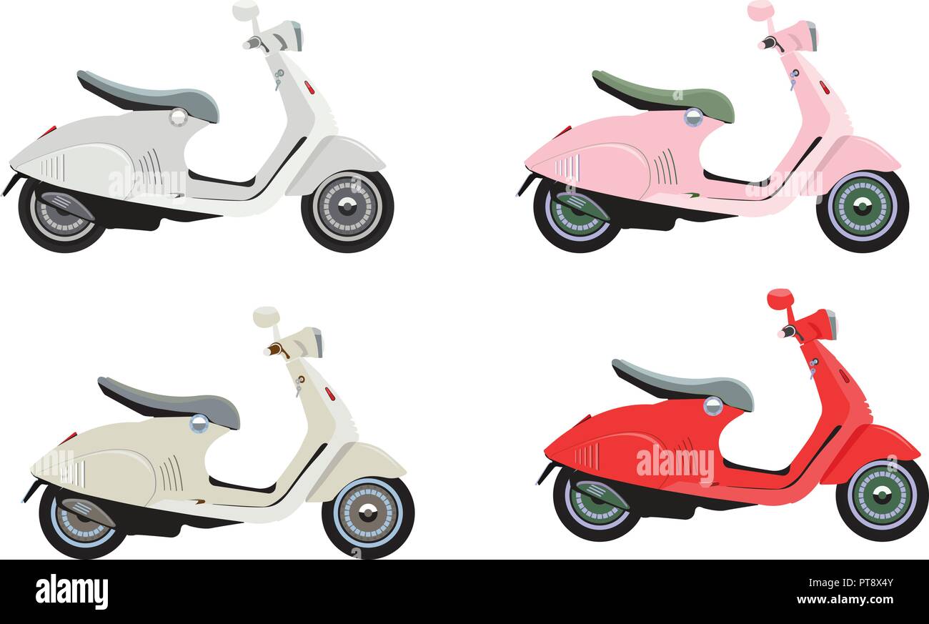 Modernes, farbenfrohes Motorräder oder Roller mit Flach- und farbe Stil. Vector Illustration. Stock Vektor