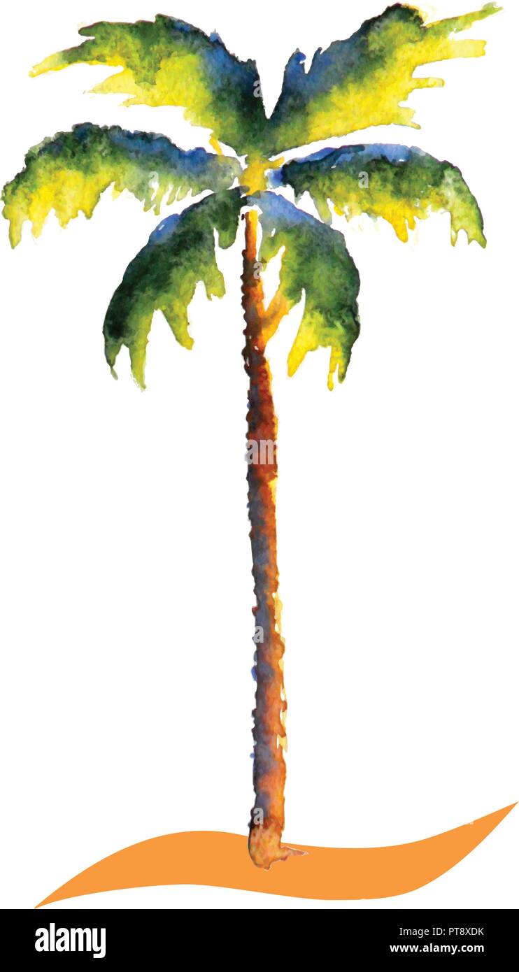 Wasser Farbe Palm Tree Vektor tropic Bild Stock Vektor