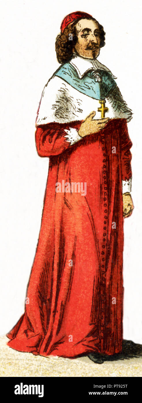 Die Zahlen hier vertreten ist der französische Kardinal Mazarin, der im 17. Jahrhundert lebte. Die Abbildung stammt aus dem Jahre 1882. Stockfoto