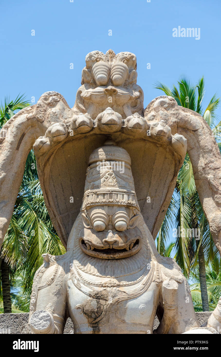 Heftige Yoga - Narasimha Monolith, der Mann - lion Avatar von Vishnu in Hampi, Karnataka, Indien Stockfoto
