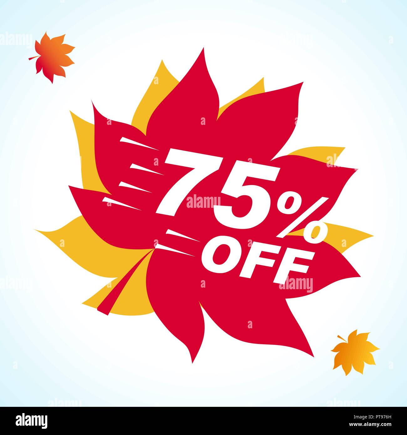 Helle Banner für Herbst Sale. Rabatt 75 Rabatt auf Hintergrund rot Blatt. Verkauf Red Tag isoliert Vector Illustration. Rabatt Preis Label. Stock Vektor