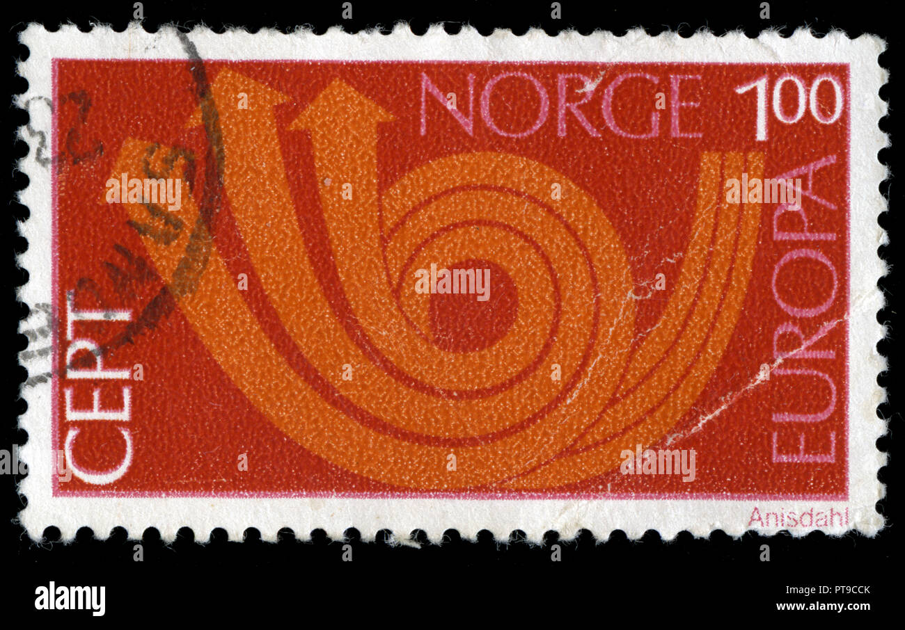 Poststempel Stempel aus Norwegen im Europa (C.E.P.T.) Serie 1973 ausgestellt Stockfoto