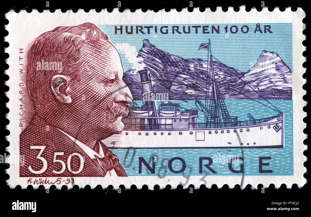 Poststempel Stempel aus Norwegen in der Express Coaster Line Serie 1993 ausgestellt Stockfoto