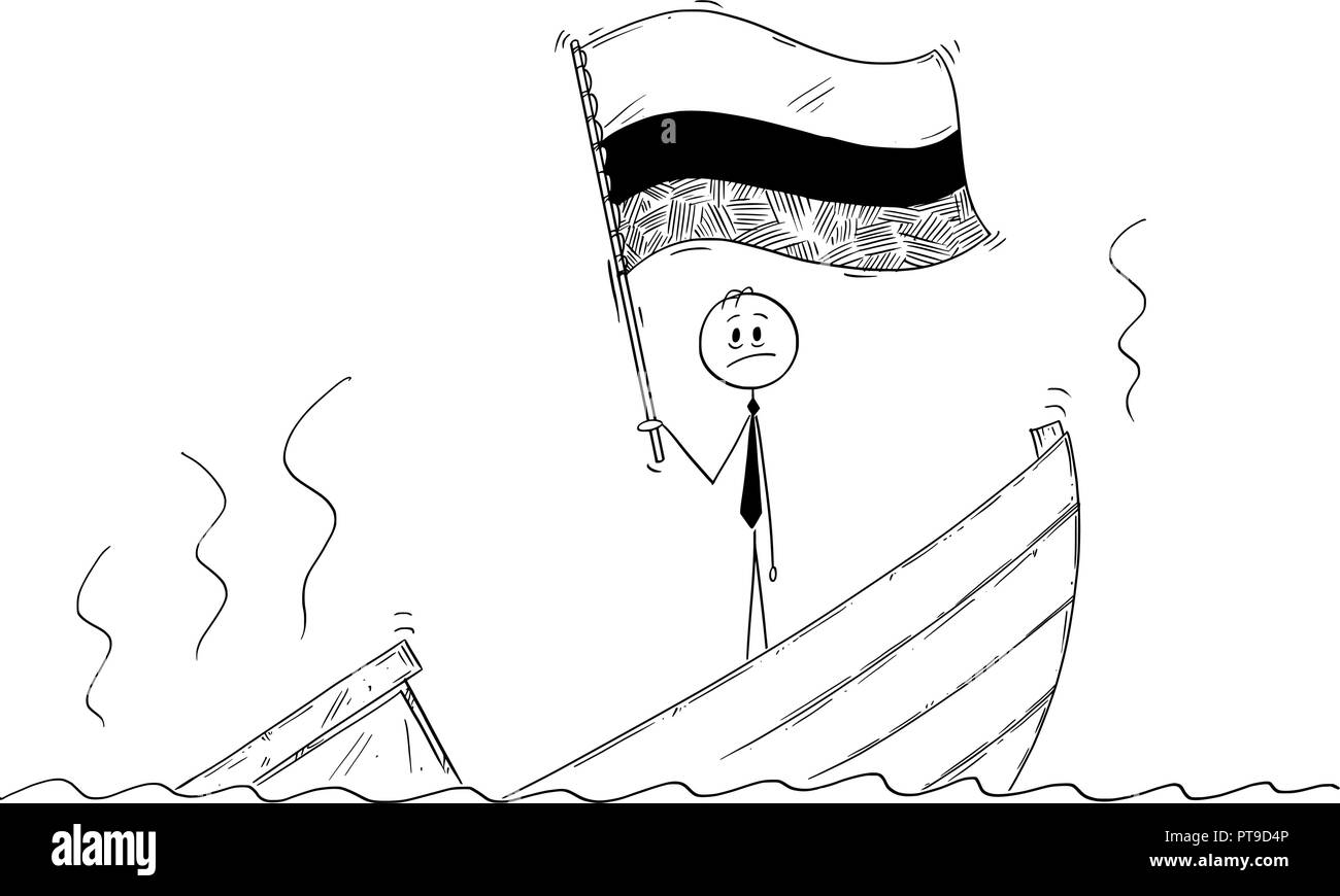 Cartoon von Politiker ständigen Deprimiert auf sinkendes Boot winken die Flagge der Republik Kolumbien Stock Vektor