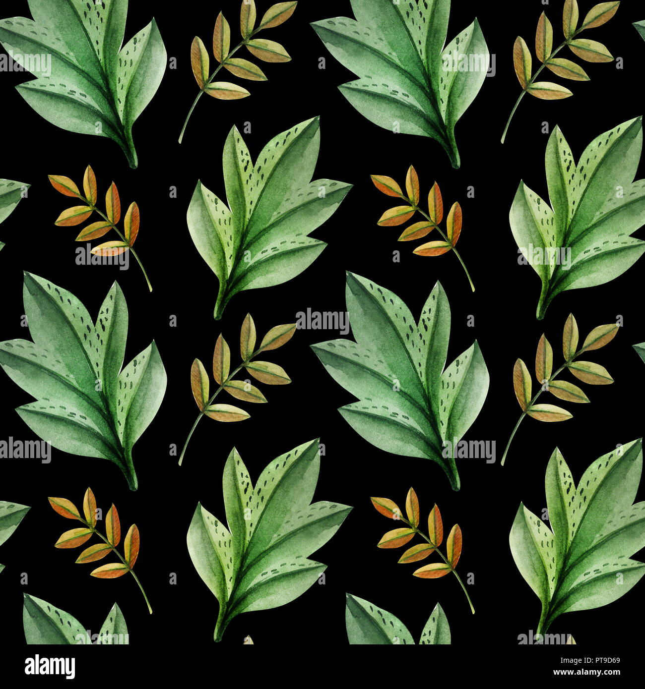 Wilde Pflanzen Handgemalten Aquarell. Nahtlose Muster auf einem schwarzen Hintergrund. Pfad enthalten. Stockfoto