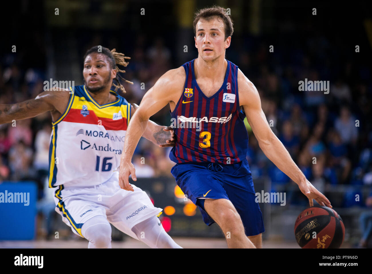 Barcelona, Spanien. 7. Okt 2018. , Palau Blaugrana, Barcelona, Spanien; Liga ENDESA Basketball; FC Barcelona Lassa versus Morabanc Andorra; Kevin Pangos des FC Barcelona Quelle: UKKO Images/Alamy leben Nachrichten Stockfoto