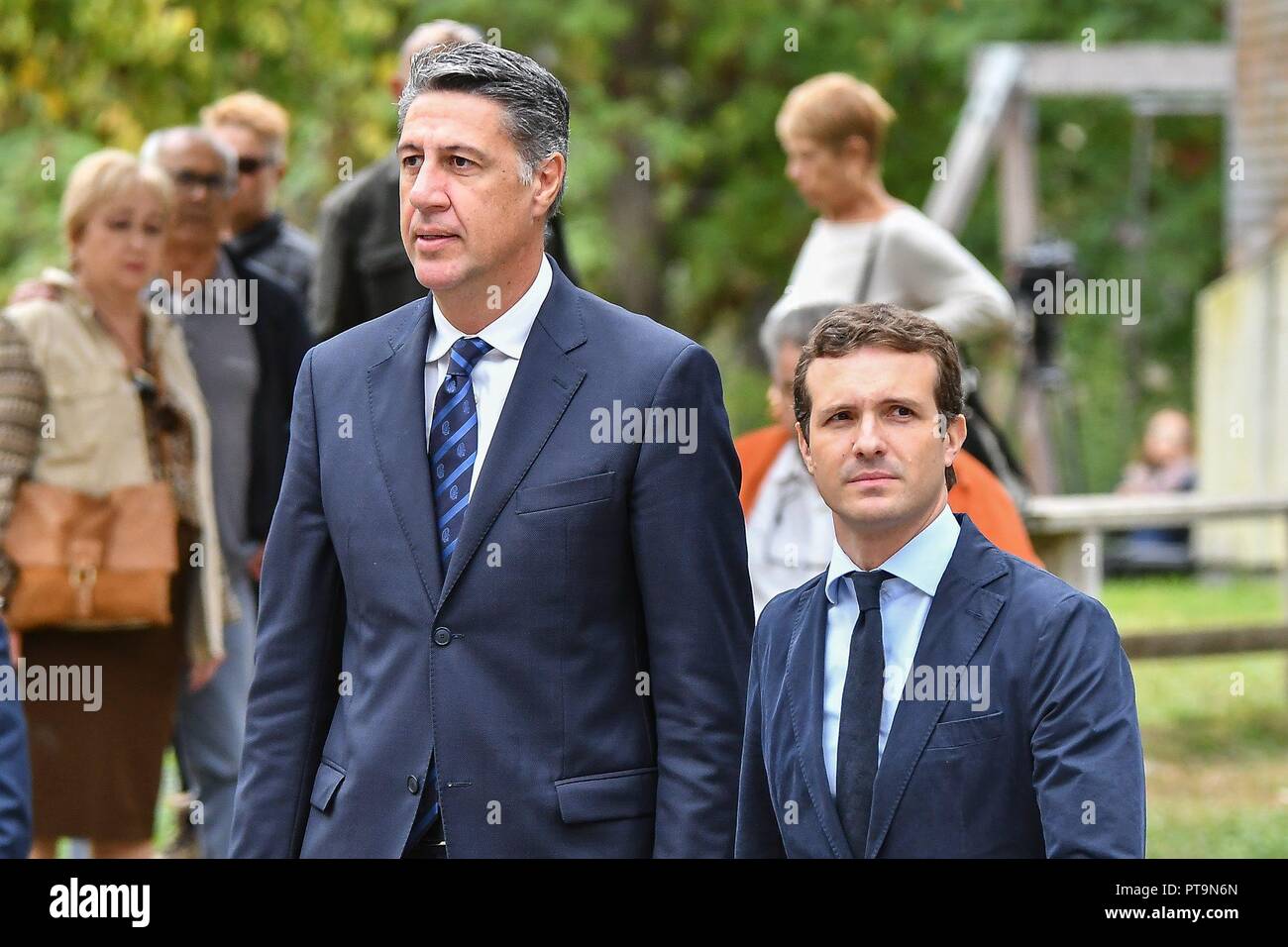 Pablo Casado und Albiol bei der Beerdigung von Montserrat Caballe, Barcelona opera Singer. Sie der bedeutendsten Opernsänger der zweiten Hälfte des 20. Jahrhunderts, Frau CaballÃ© wurde eine dauerhafte, lebendige internationale Präsenz. Stockfoto