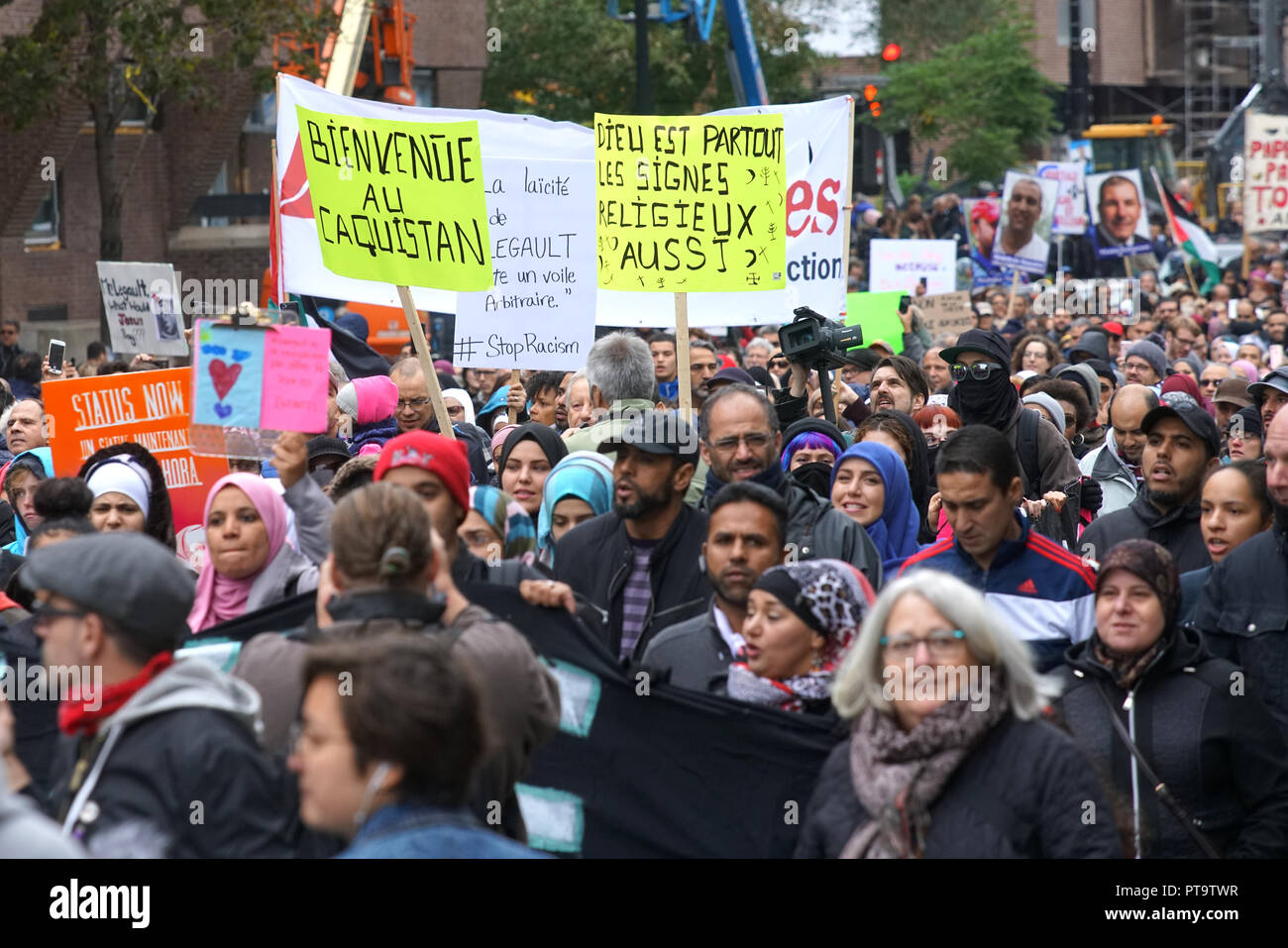 Montreal, Kanada, 7, Oktober, 2018. Anti-CAQ-Protest gegen die Einwanderungspolitik der neu gewählte Koalition Avenir Quebec Regierung. Credit: Mario Beauregard/Alamy leben Nachrichten Stockfoto