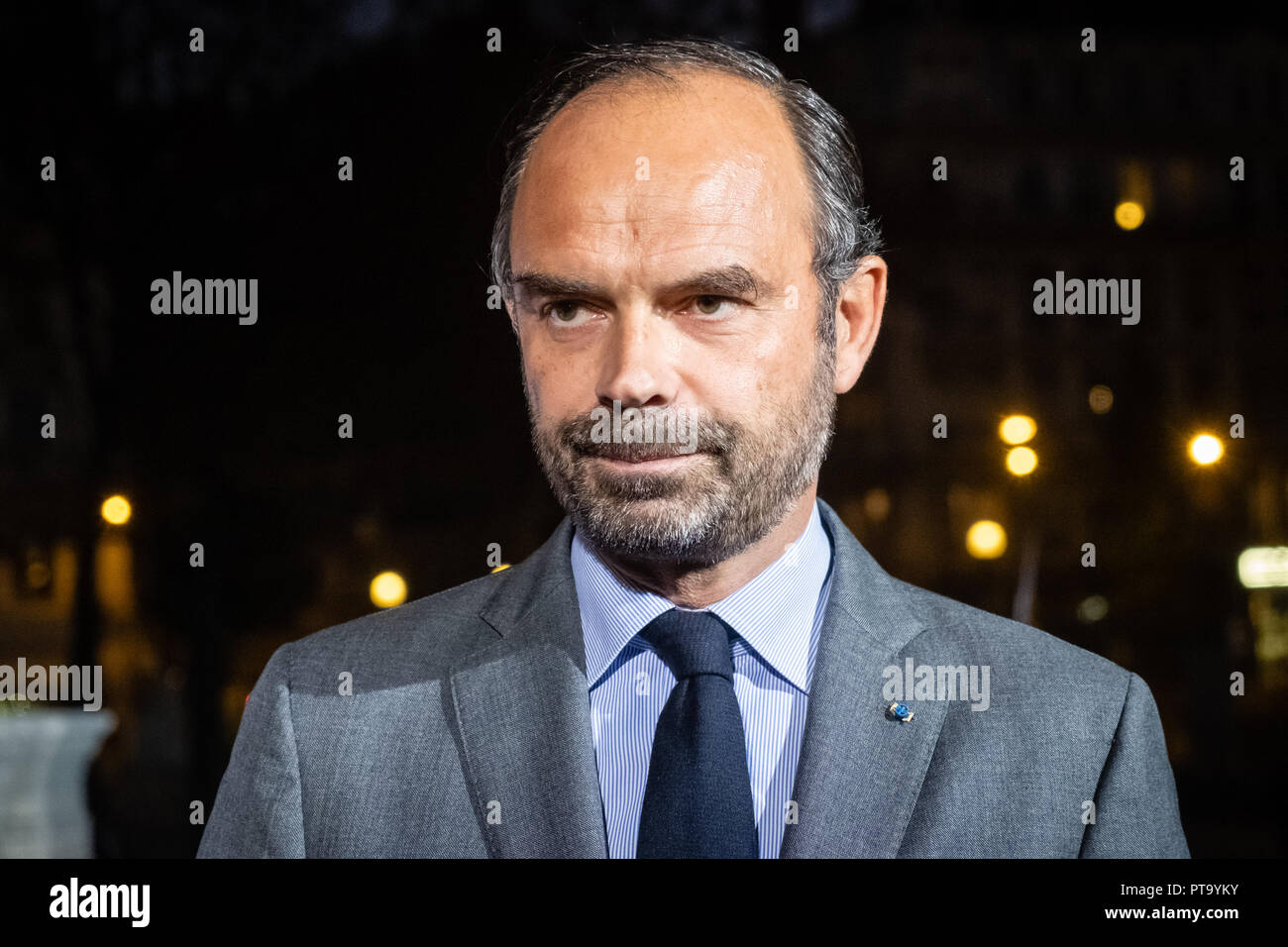 Lyon, Frankreich. 8. Okt 2018. Edouard Philippe Ministerpräsident und Minister des Innern unter Rhone Präfektur G6 Treffen in Lyon, Frankreich Quelle: FRANCK CHAPOLARD/Alamy leben Nachrichten Stockfoto
