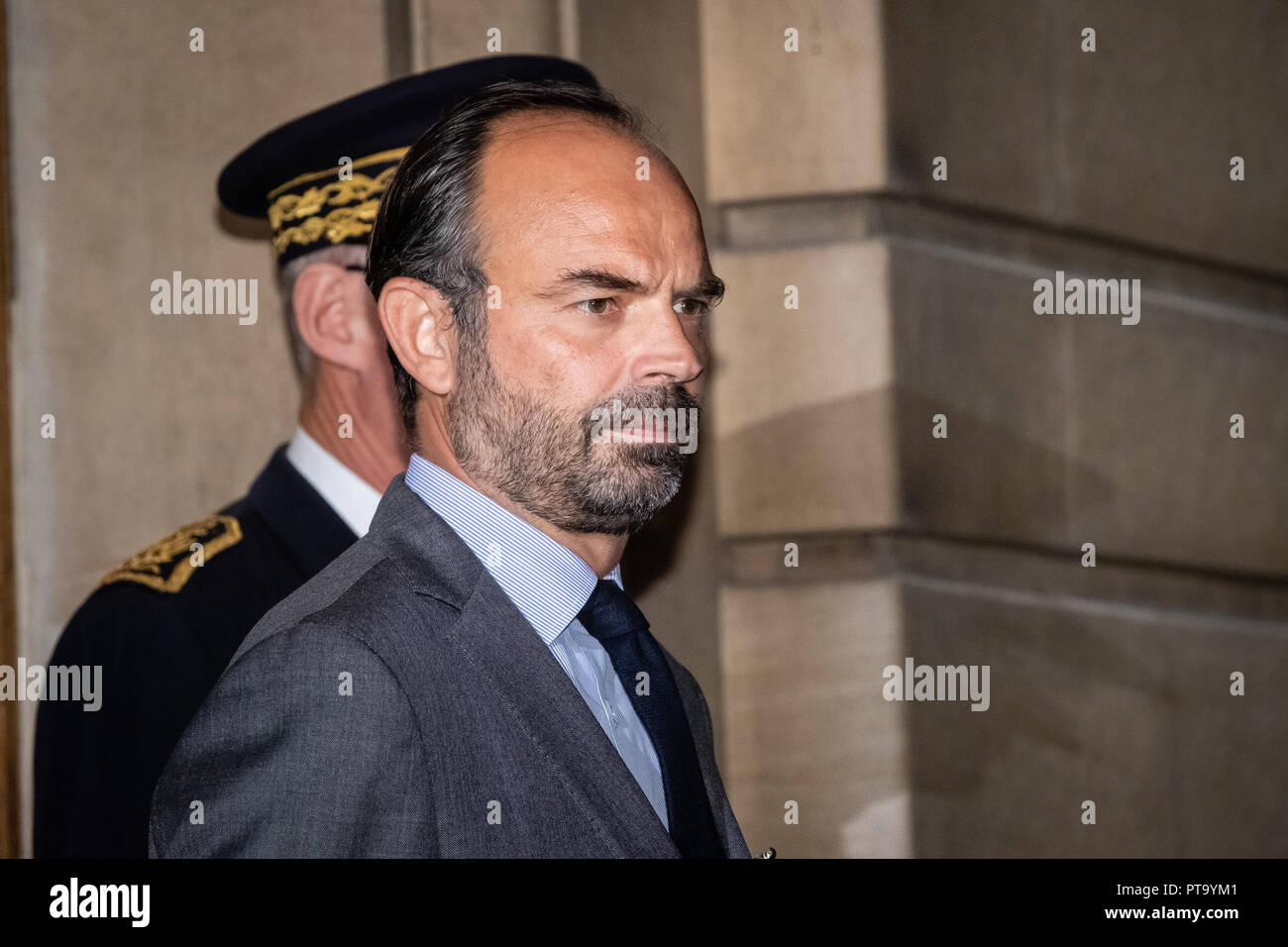 Lyon, Frankreich. 8. Okt 2018. Edouard Philippe Ministerpräsident und Minister des Innern unter Rhone Präfektur G6 Treffen in Lyon, Frankreich Quelle: FRANCK CHAPOLARD/Alamy leben Nachrichten Stockfoto