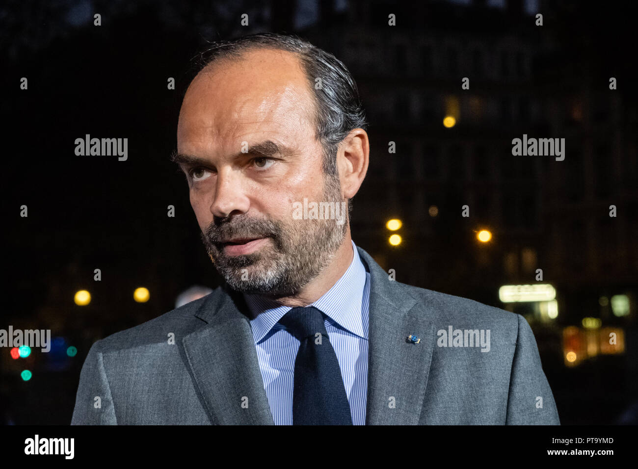 Lyon, Frankreich. 8. Okt 2018. Edouard Philippe Ministerpräsident und Minister des Innern unter Rhone Präfektur G6 Treffen in Lyon, Frankreich Quelle: FRANCK CHAPOLARD/Alamy leben Nachrichten Stockfoto