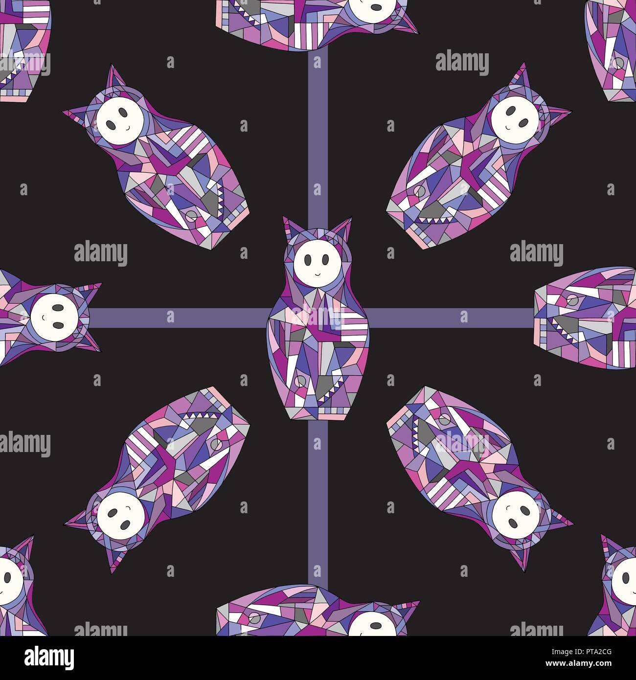 Mädchen Katze Vektor nahtlose Muster. Abstrakte niedlichen Figuren Textur für Surface Design, Textil, Verpackung Papier, Tapeten, Phone Case drucken, Stoff. Stock Vektor