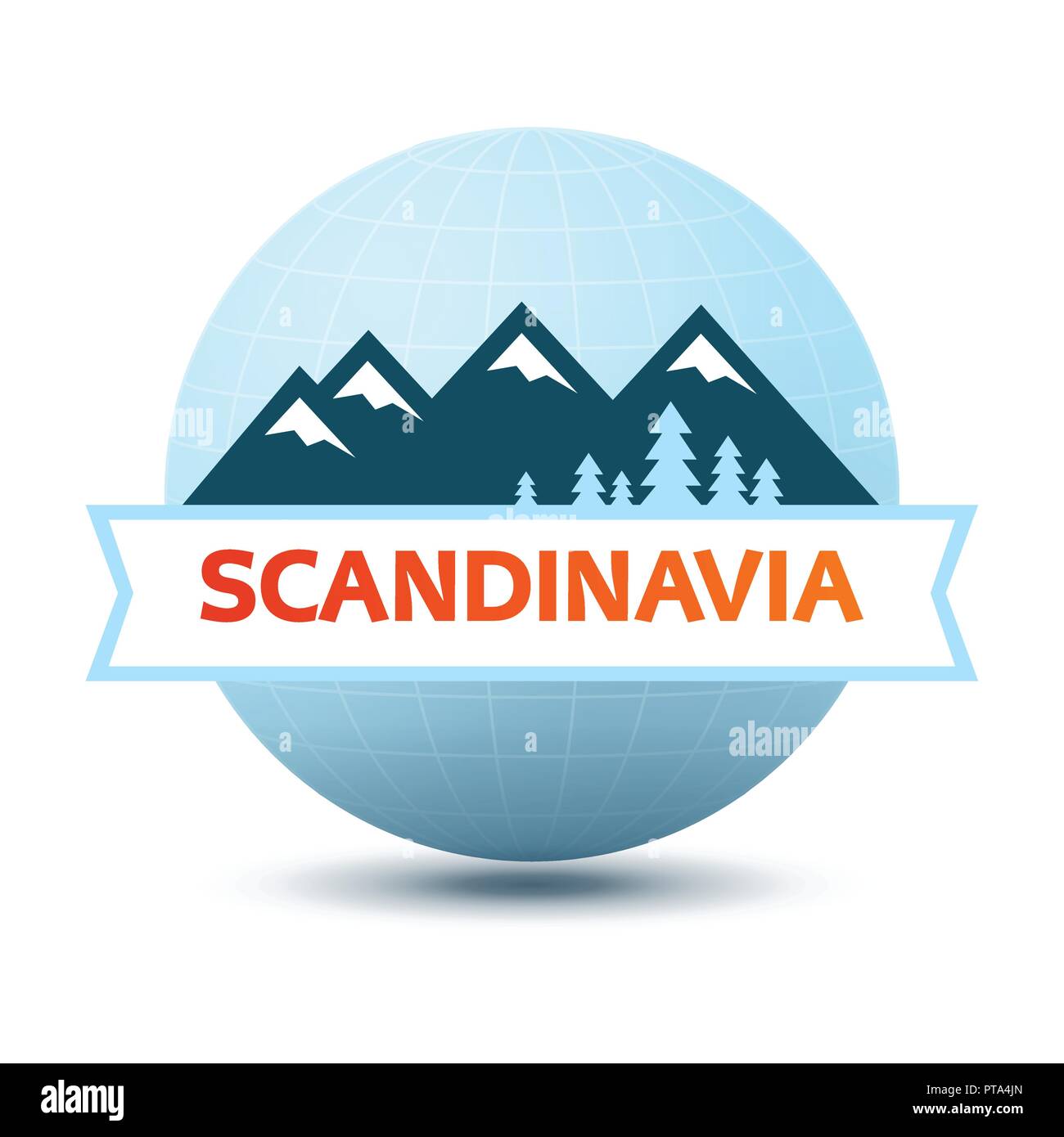 Logo mit skandinavischen Landschaft. Berge und North Forest auf Vektor Emblem. Stock Vektor