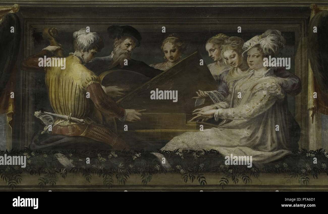 Konzert mit Geige, laute und Spinett, 1550-1552. Schöpfer: Niccolò dell'Abate (1509/12-1571). Stockfoto