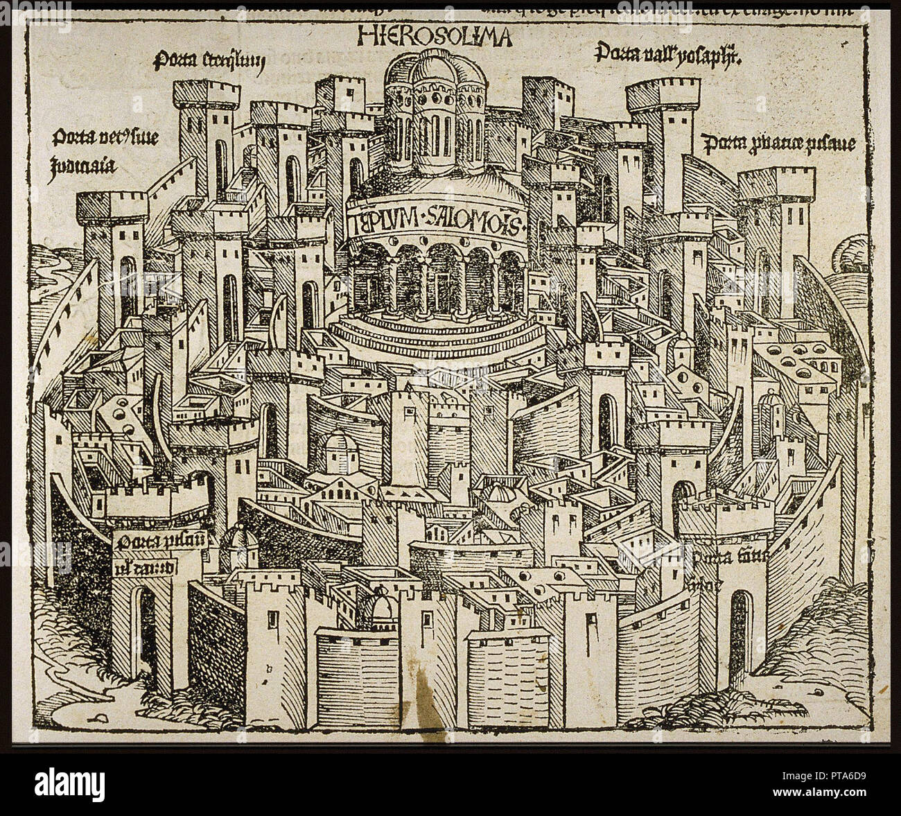Jerusalem (aus der Schedel Chronik der Welt), ca 1493. Schöpfer: Michael Wolgemut (1434-1519). Stockfoto